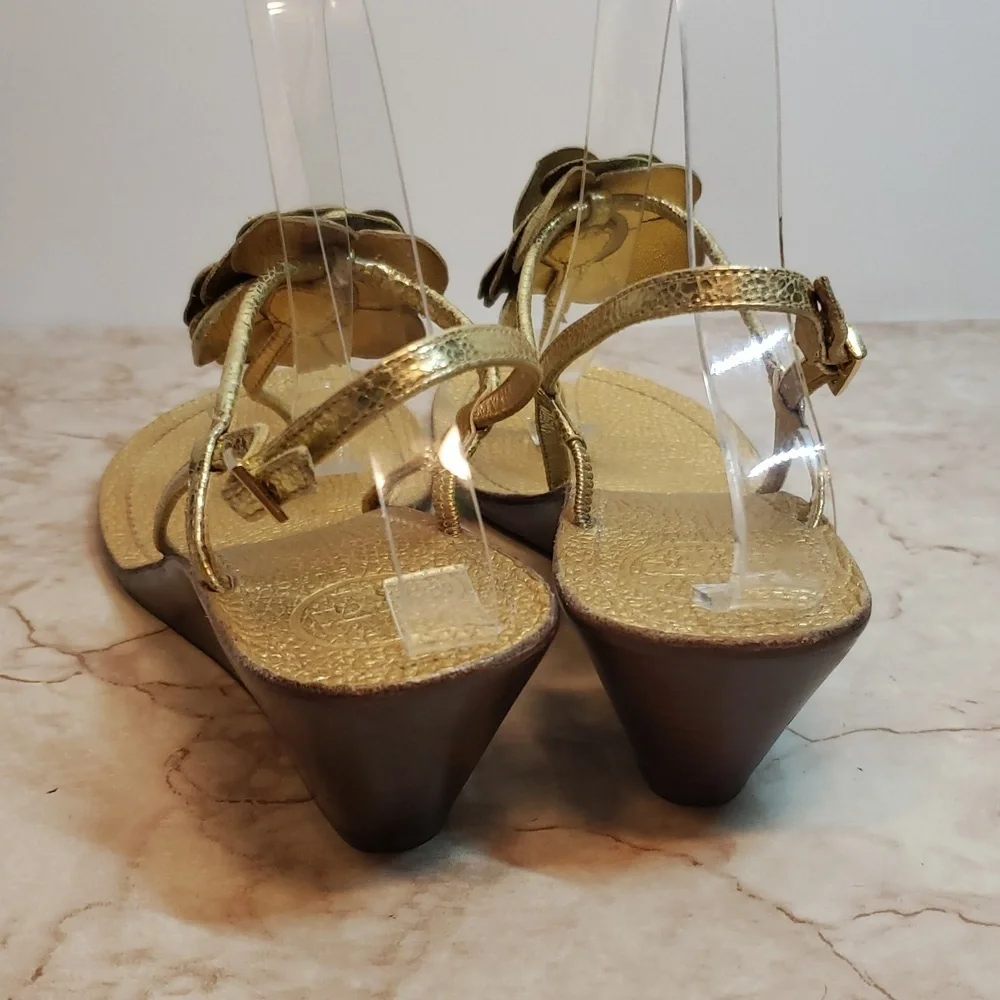 Tory Burch Gold Toe Hook Slingback Wedges Women's Sandals Size 7.5